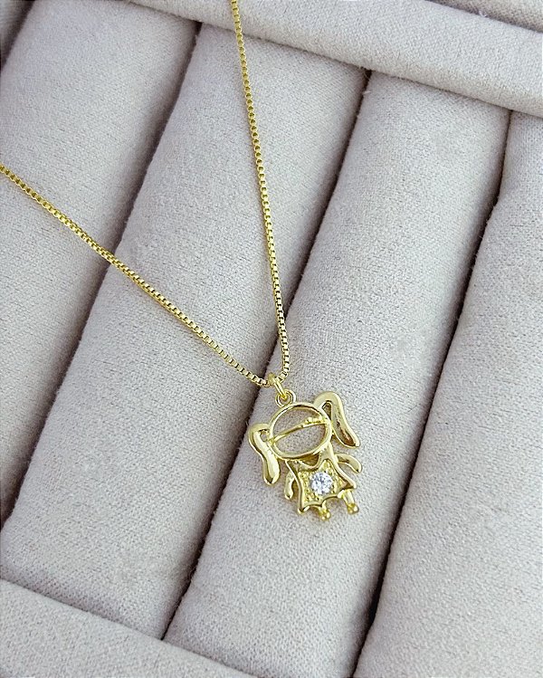 Colar Menina Cabeça Vazada 45cm + 5cm extensor - Banho de Ouro 18k