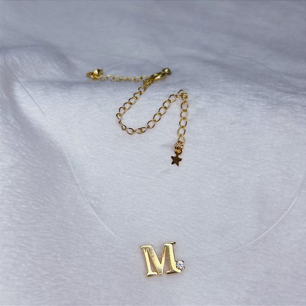 Colar Nylon c/ Inicial M 35cm - Banho de Ouro 18k