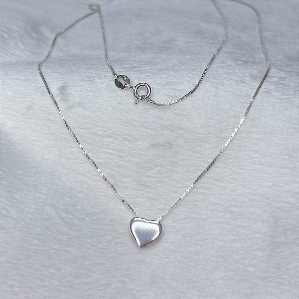 Colar Coração Liso 45cm - Prata 925