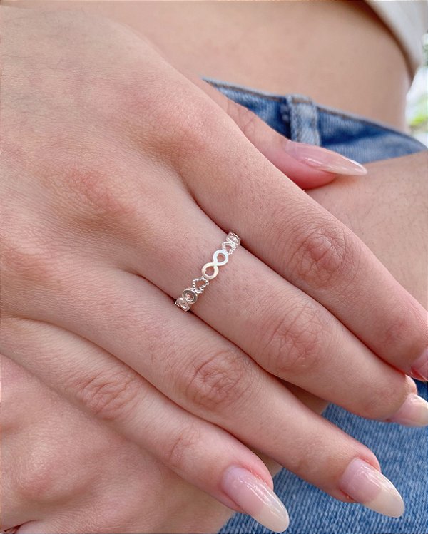 Anel coração + Infinito Vazado - Prata 925