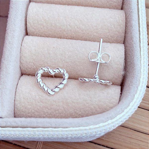 Brinco Coração Torcido Vazado Grande - Prata 925