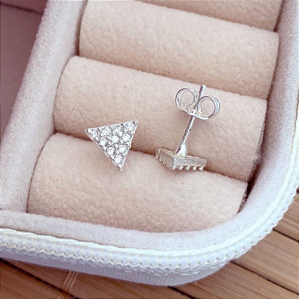 Brinco Triangulo Cravejado Cristal Pequeno - Prata 925