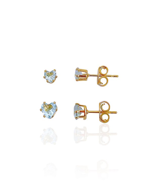 Brinco Duo Coração Zircônia - Banho de Ouro 18k