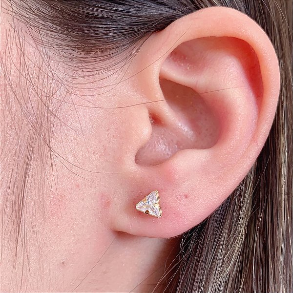 Brinco Triângulo Zircônia Incolor Pequeno - Banho de Ouro 18k