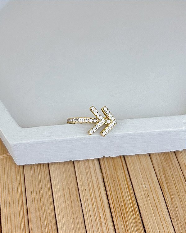 Brinco Piercing Fake Seta Dupla Cravejada c/ Zirconia Incolor - Banho de Ouro 18k