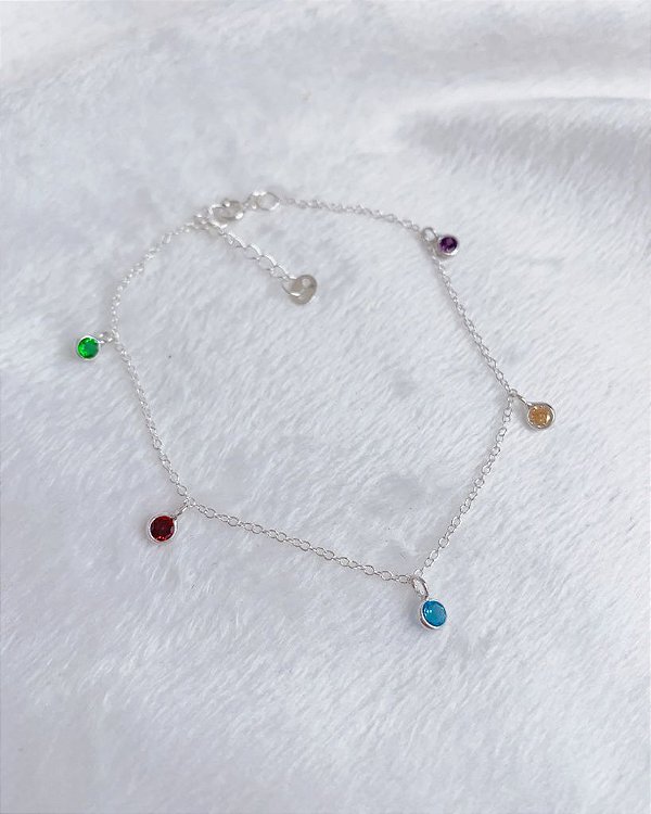 Pulseira 5 Zircônias Colors 22,5cm - Prata 925