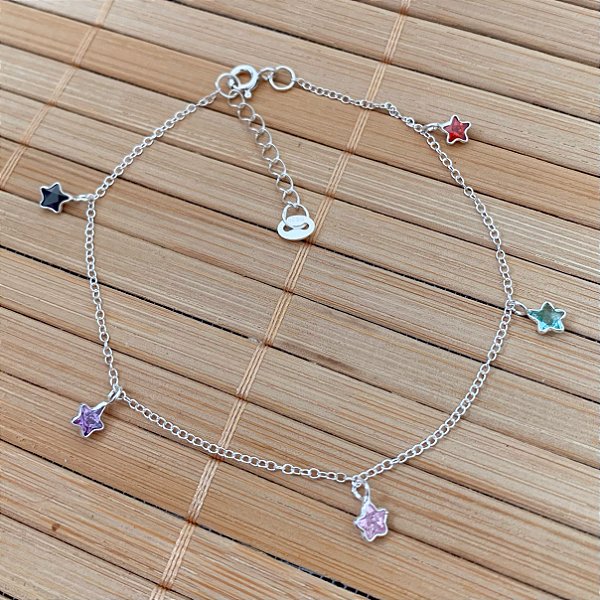 Pulseira 5 Zircônias Estrela Colors 22,5cm - Prata 925
