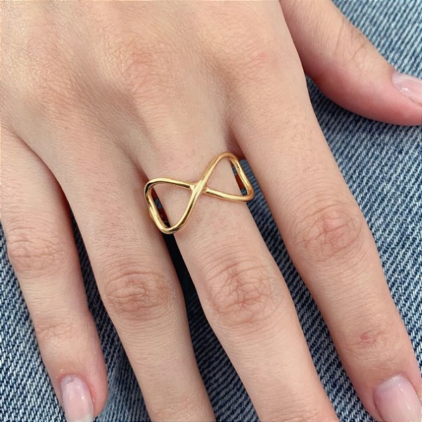 Anel Infinito Fino Vazado Aberto - Banho a Ouro 18k