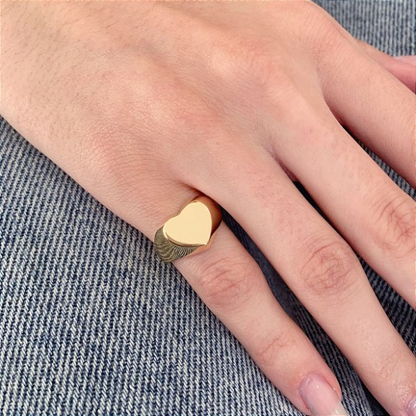 Anel Dedinho Coração Liso - Banho a Ouro 18k