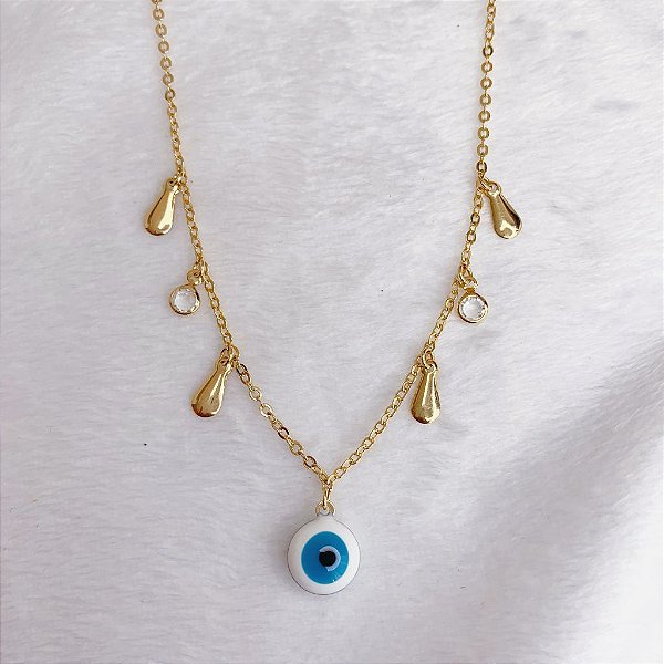 Colar Elo Portugues c/ Olho Grego Grande 45cm - Banho de Ouro 18k