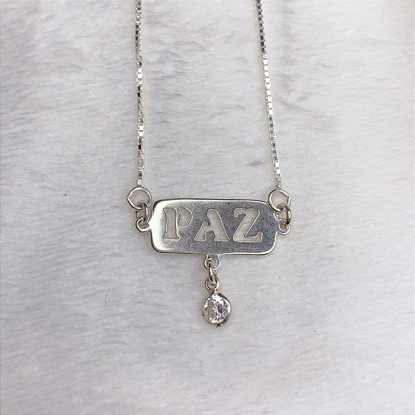 Colar Plaquinha Paz c/ Ponto de Luz 45cm - Prata 925