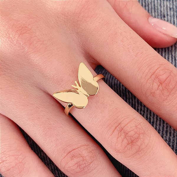 Anel Borboleta Lisa - Banho a Ouro 18k