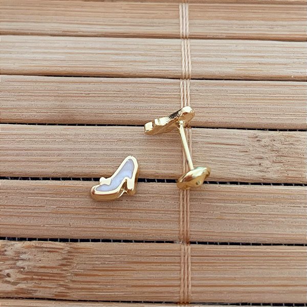 Brinco Infantil Sapato Resina Perolada - Banho de Ouro 18k