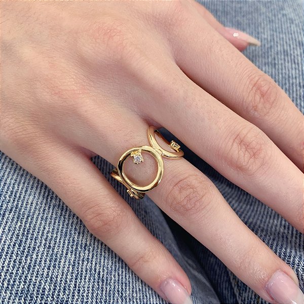 Anel Elos Vazados c/ Zirconias - Banho a Ouro 18k
