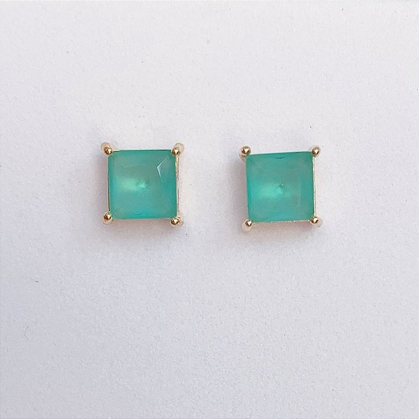 Brinco Quadrado Turmalina Leitoso 0,6cm - Banho de Ouro 18k