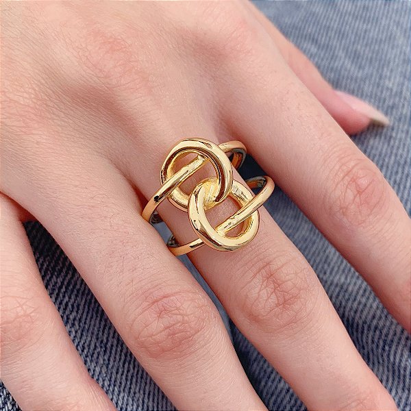 Anel 2 Elos Entrelaçados - Banho a Ouro 18k