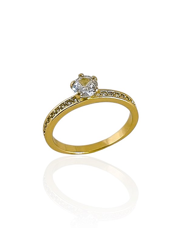 Anel Solitário + Cravejado - Banho a Ouro 18k