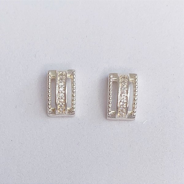 Brinco 3 Linhas c/ Meio Cravejado 0,9cm - Prata 925