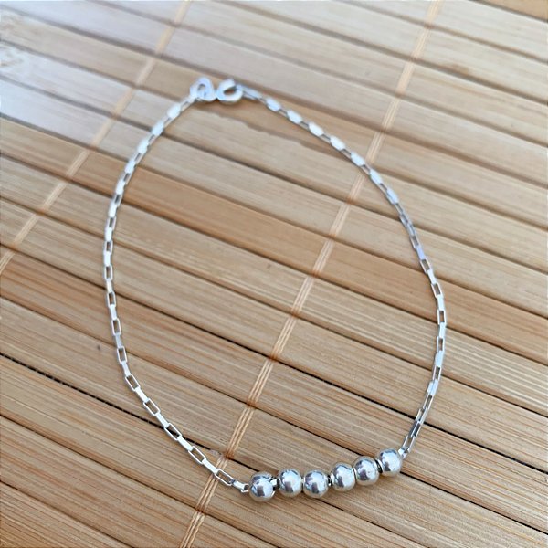 Pulseira Elo Longo c/ 6 Bolinhas 20,5cm - Prata 925