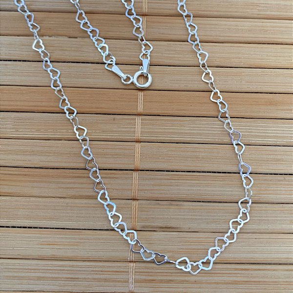 Colar Elos Coração 80cm - Prata 925