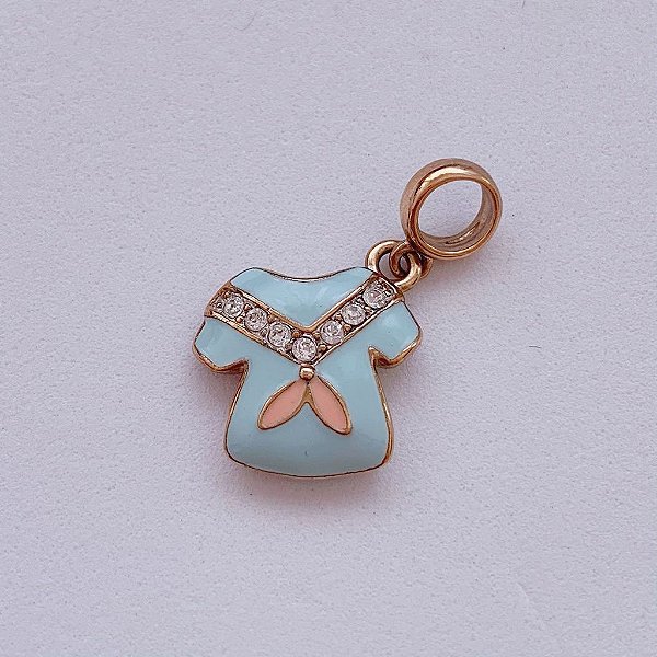 Berloque Camisa Azul c/ Zirconia - Banho de Ouro 18k