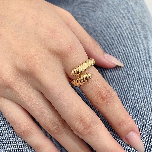 Anel Gomos Aberto - Banho a Ouro 18k