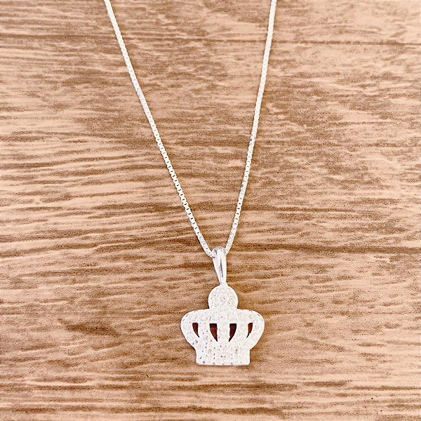 Colar Coroa Cravejada Incolor - Prata 925