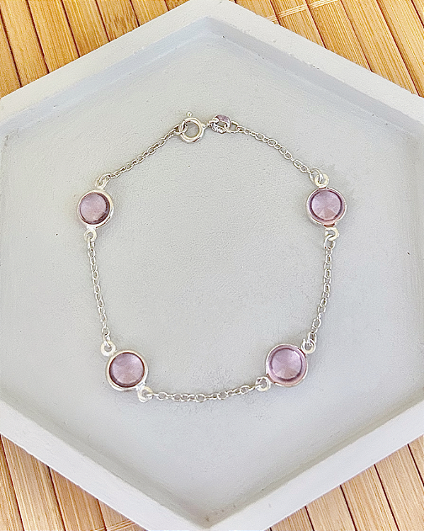 Pulseira Entremeio Resina Rosa - Prata 925