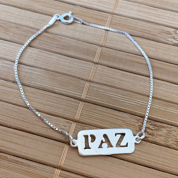 Pulseira Plaquinha Paz - Prata 925