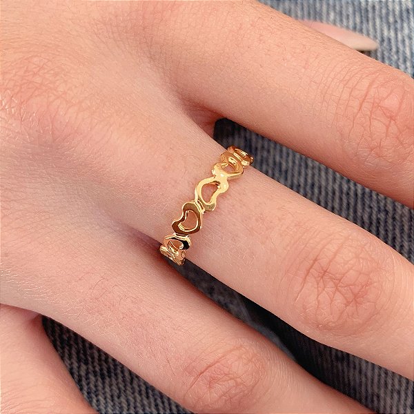 Anel Aliança Coração Vazado - Banho a Ouro 18k
