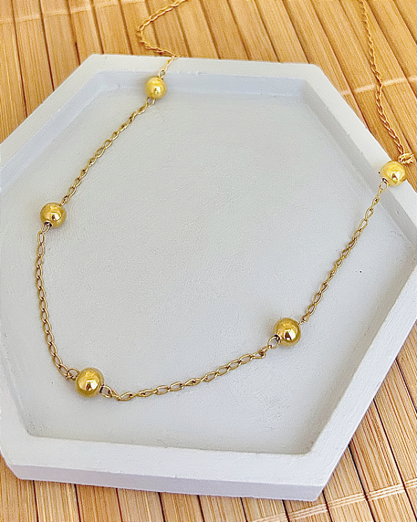 Colar 5 Bolinhas 0,6cm 45cm - Banho de Ouro 18k