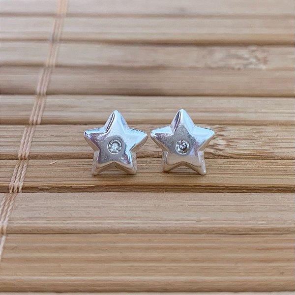 Brinco Estrela com 1 Zircônia - Prata 925