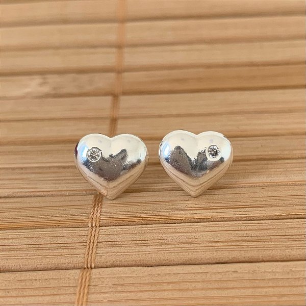 Brinco Coração com 1 Zircônia - Prata 925