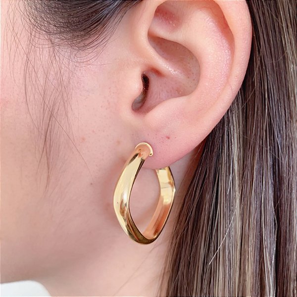 Brinco Argola Quadrada Meia Cana - Banho de Ouro 18k