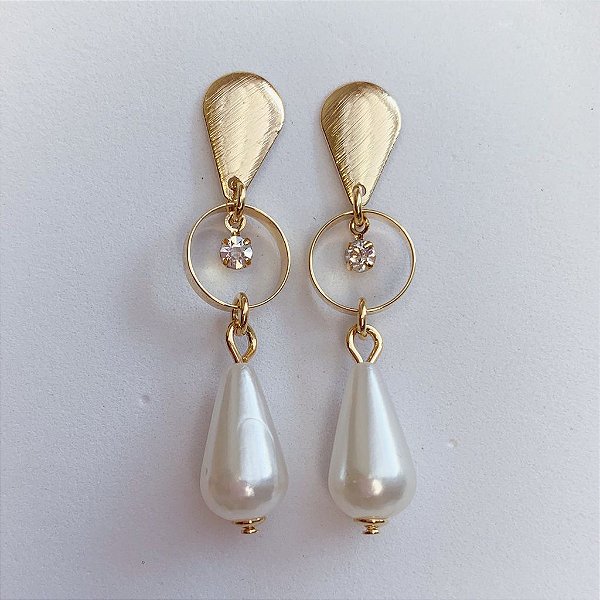 Brinco Perola Gota + Circulo - Banho de Ouro 18k