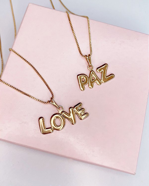 Colar Love 2,5cm 50cm - Banho de Ouro 18k