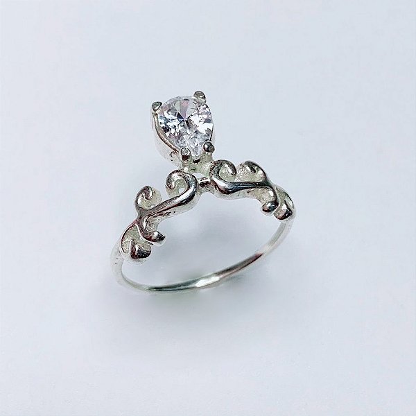 Anel Zircônia Gota + Arabesco - Prata 925