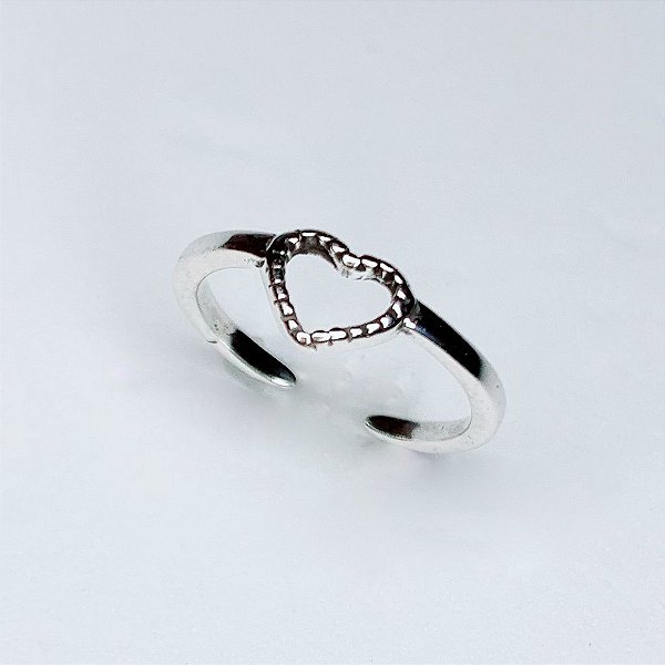 Anel Falange Coração Vazado Regulável - Prata 925
