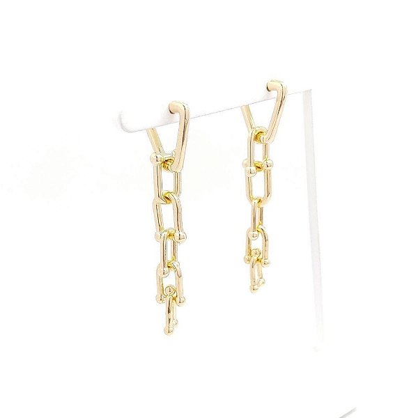 Brinco Longo Elos - Banho de Ouro 18k