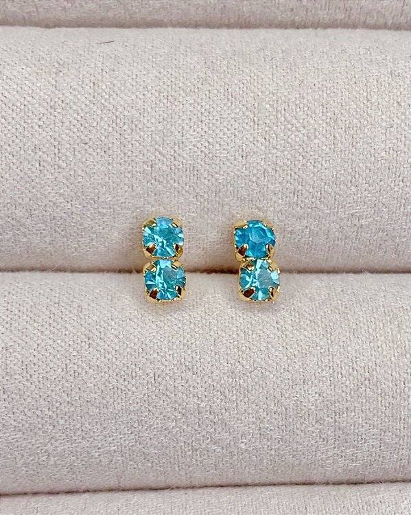 Brinco Ponto de Luz Duplo Azul 8mm - Banho de Ouro 18k