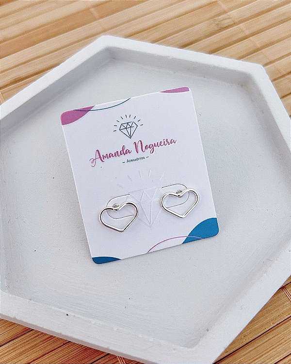 Brinco Coração Vazado Fino - Prata 925