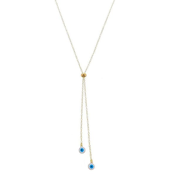 Colar Gravatinha Ajustavél Olho Grego 70cm - Banho de Ouro 18k