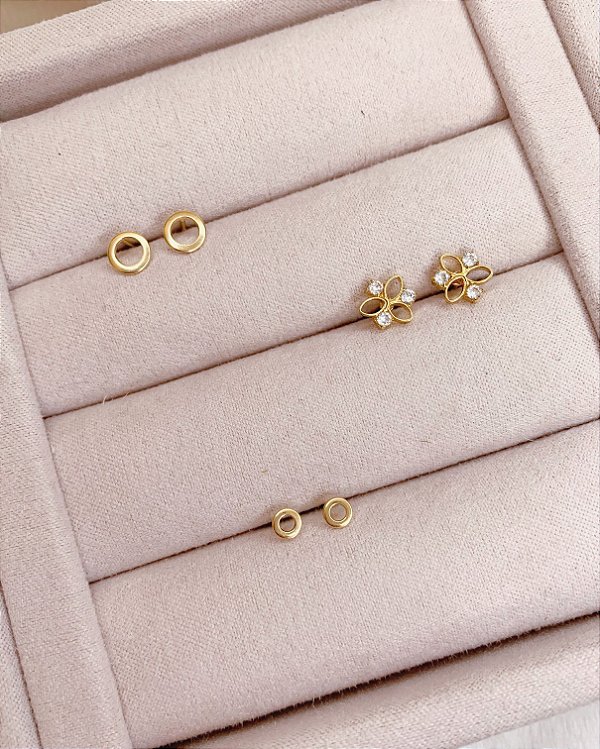 Brinco Mini Circulo Vazado 6mm - Banho de Ouro 18k