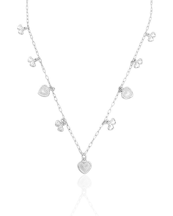 Colar Chocker 8 Corações Duplo 40cm - Prata 925
