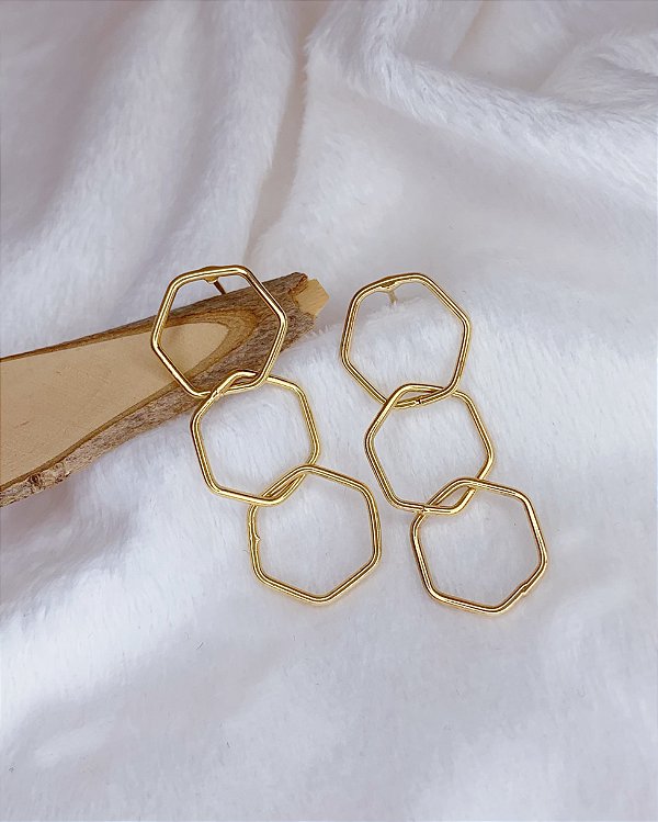 Brinco Elos Hexagonal 4,5cm - Banho de Ouro 18k