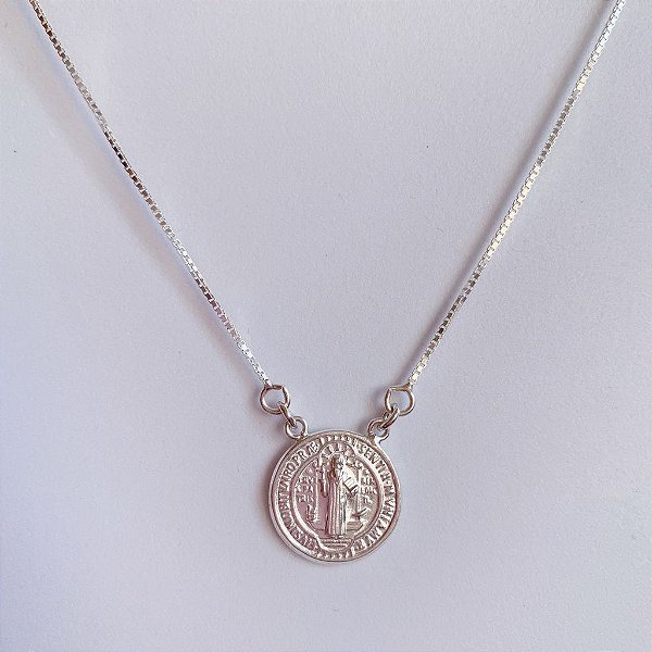 Colar Medalha de São Bento Veneziana 45cm - Prata 925