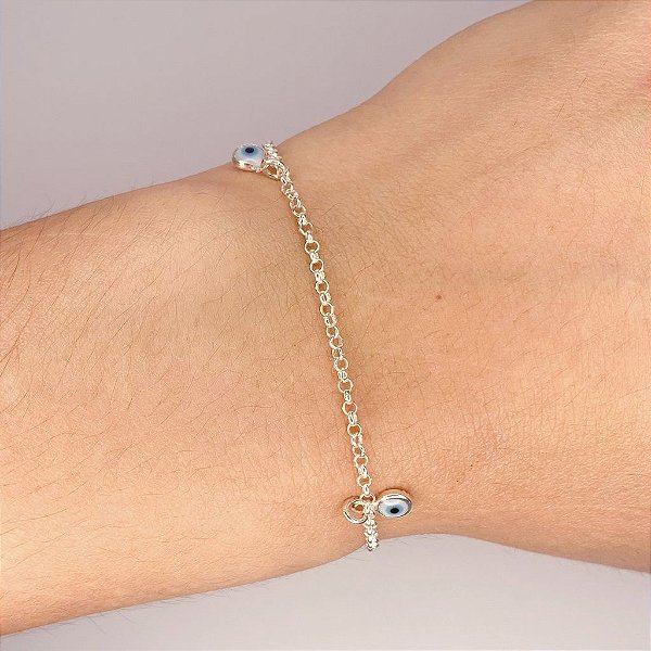 Pulseira Com Mini Olho Grego 18cm - Prata 925