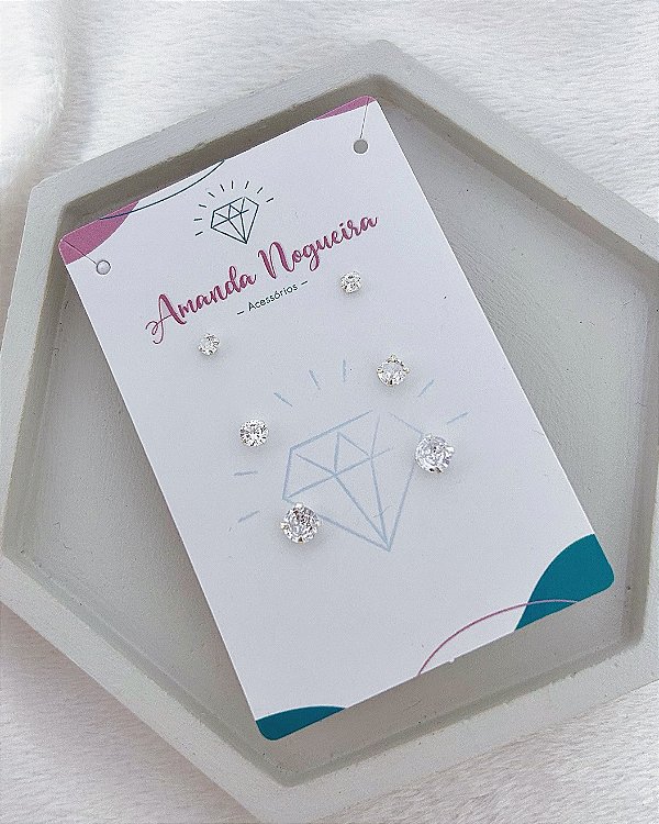 Brinco Trio Zirconia Cristal - Prata 925