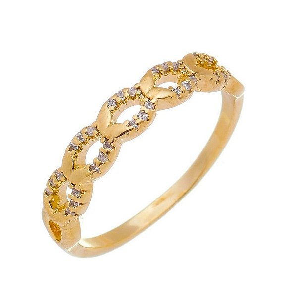 Anel Elos Cravejados - Banho de Ouro 18k