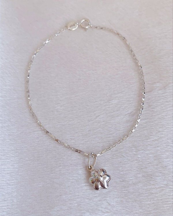 Pulseira Veneziana Elo Longo Pingente Flor 18cm - Prata 925